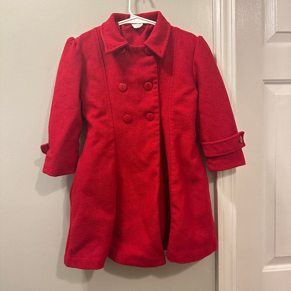 Nataly Girls Red Wool Dress Coat Size 4 Double Breasted Puff Sleeve Lined